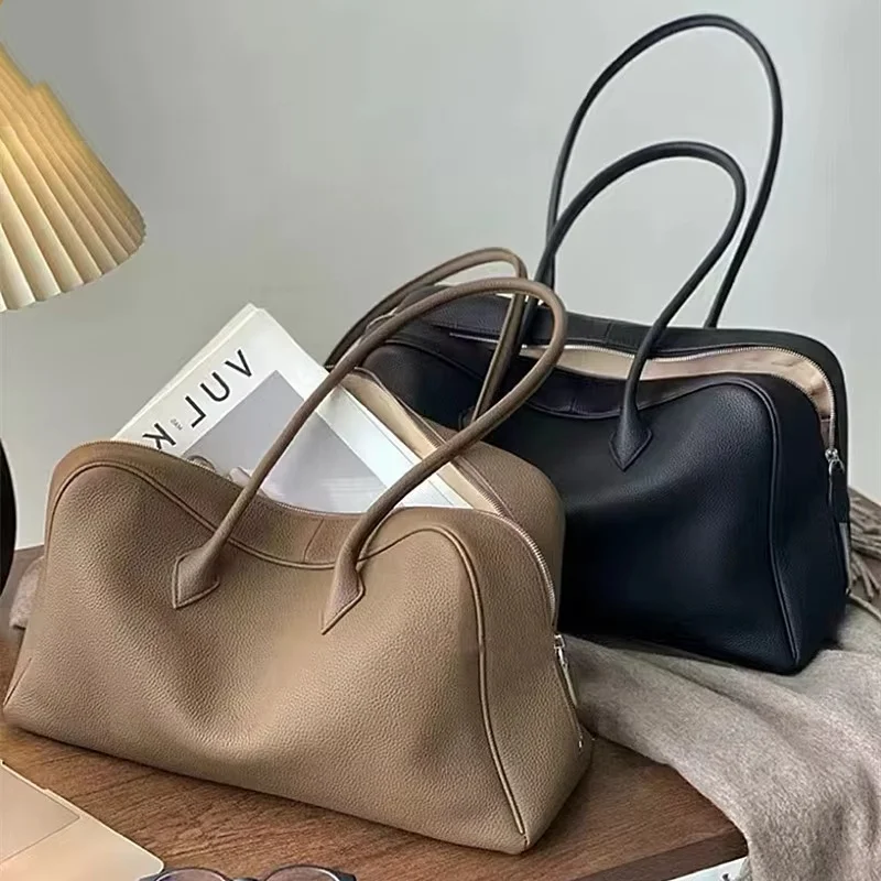 Luxury Bags Office - 本革ボウリングバッグ女性用高級デザイナーハンドバッグと財布新しい牛革ライチテクスチャ脇の下ショルダー