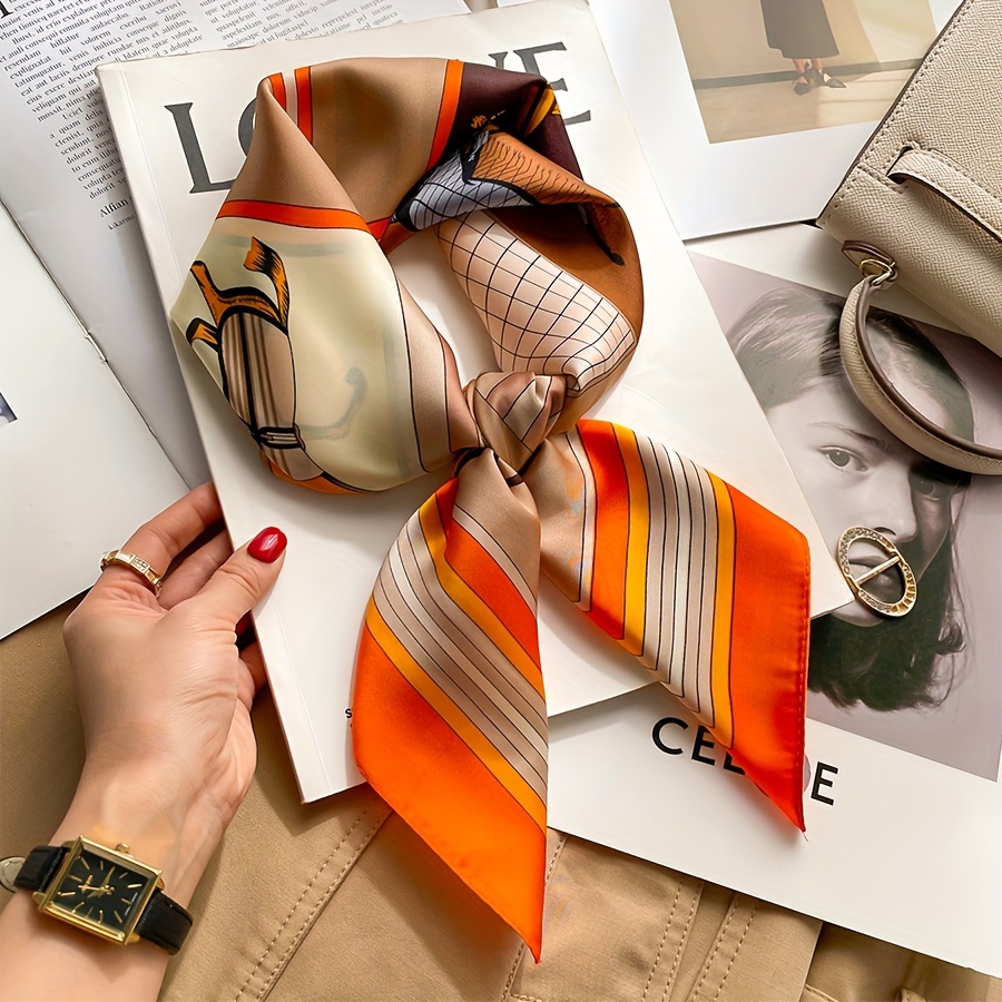 Luxury Bags Office - 女性のための豪華な馬のパターンの正方形のシルクスカーフ,柔らかいサテンのヘッドバンド,ヘッドバンド,オフィスのヒジャーブ,バッグリボン,ギフト