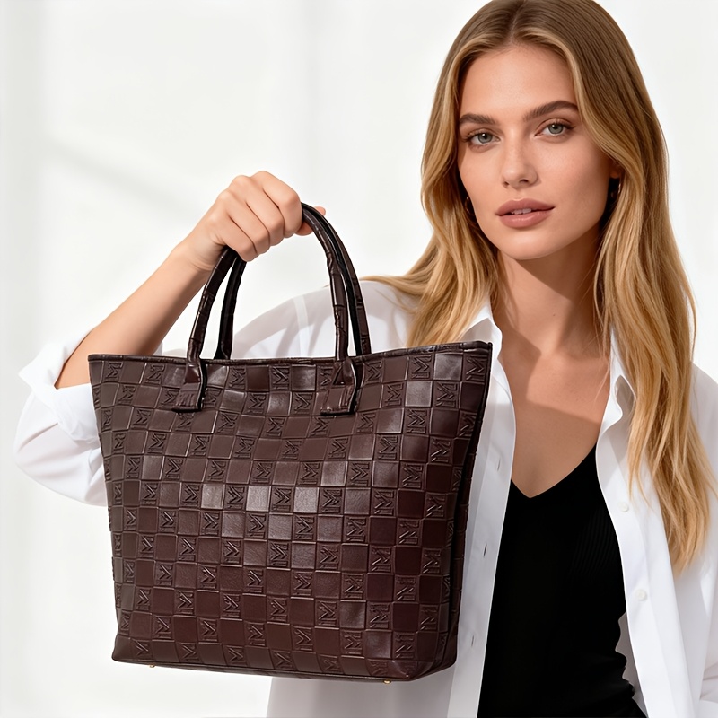 Luxury Bags Supplier - ライトラグジュアリー ディープブラウン キルティング柄 レディース トートバッグ、大容量 レディース
