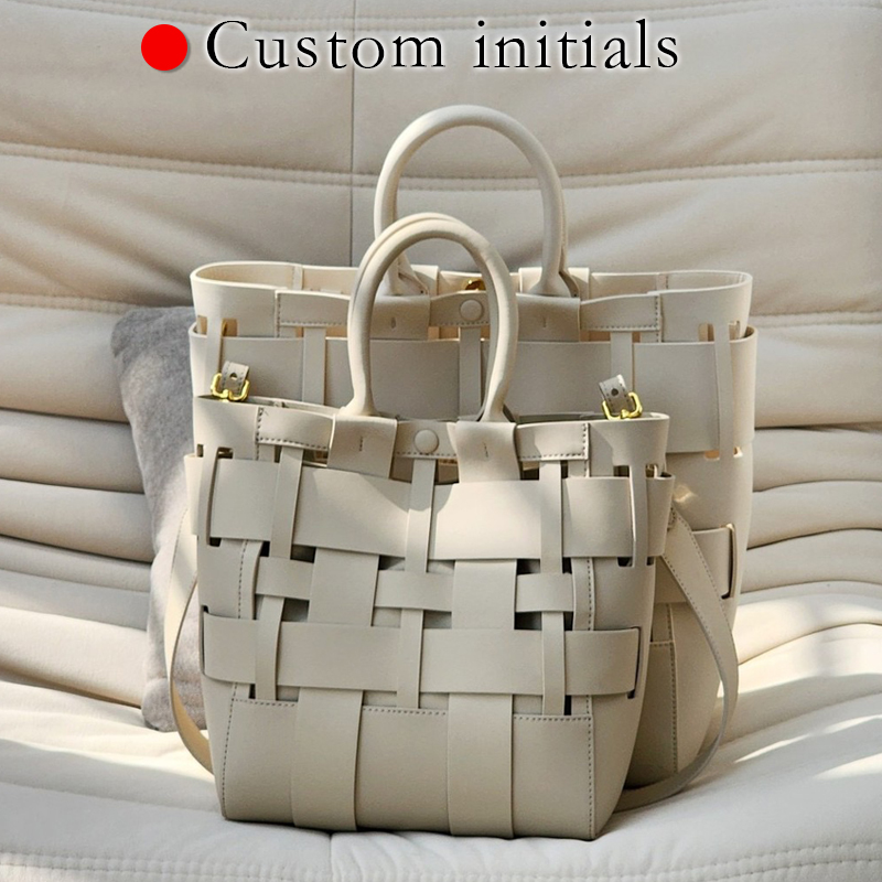 Luxury Bags Supplier - カスタムイニシャル本革トートバッグ女性の高級デザイナーハンドバッグ財布 2025 新牛革編組中空ショルダー
