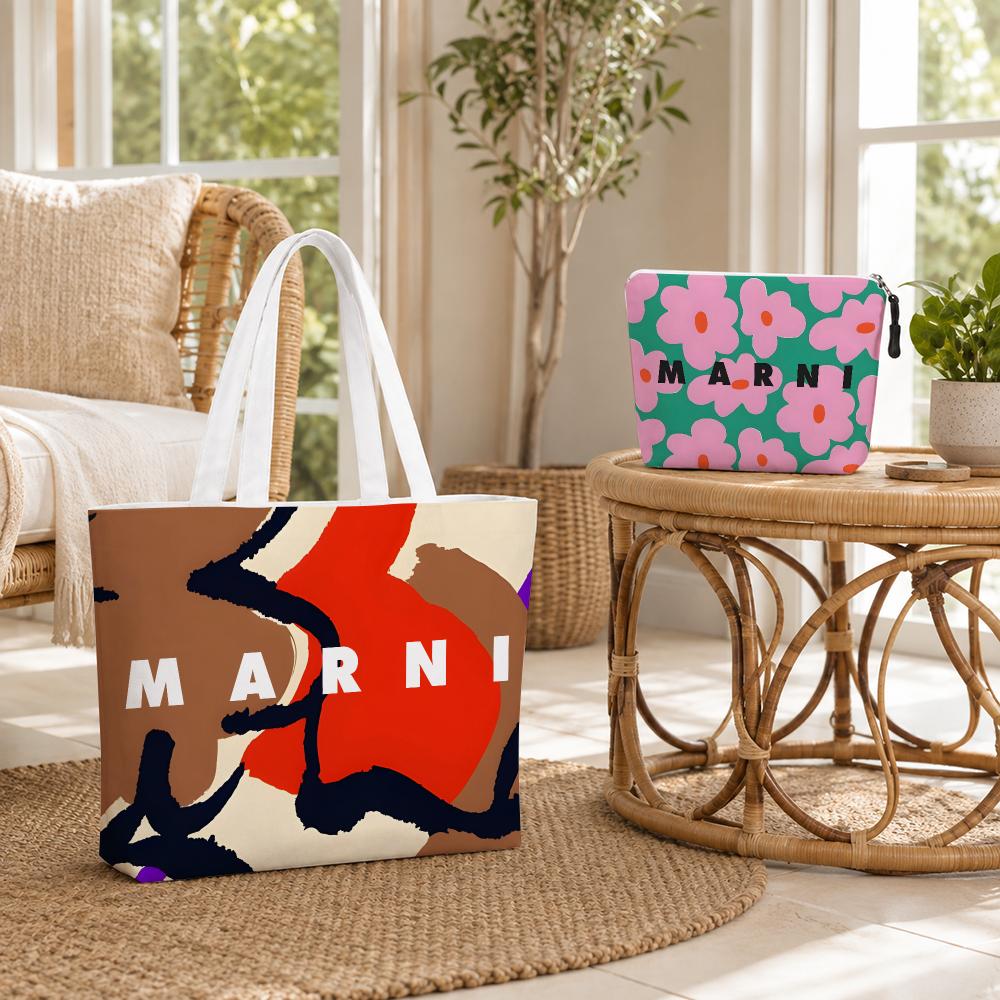 Luxury Bags Consignment - ラグジュアリーファッション M-MARNI ストレージバッグ 2点セット キャンバストートバッグセット 両面プリント