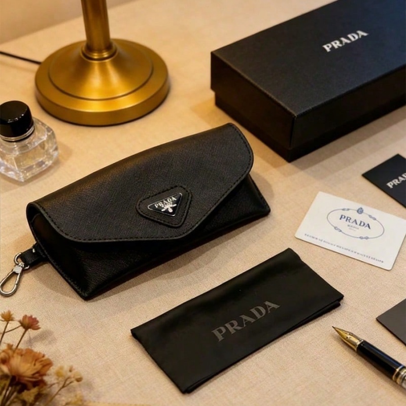 プラダ ブラック レザー メガネケース 高級三角形メタルロゴ - Luxury Bags Consignment のレビューと価格