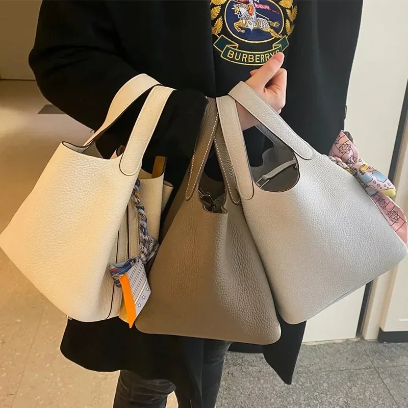 2023 新コントラストカラー牛革バケットバッグエレガントな - Luxury Bags Office のレビューと価格