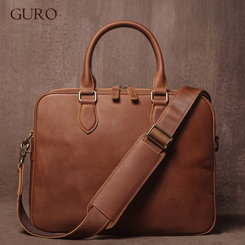 GURO 男性クレイジーホース牛革ブリーフケース高級本革ハン - Luxury Bags Vintage のレビューと価格